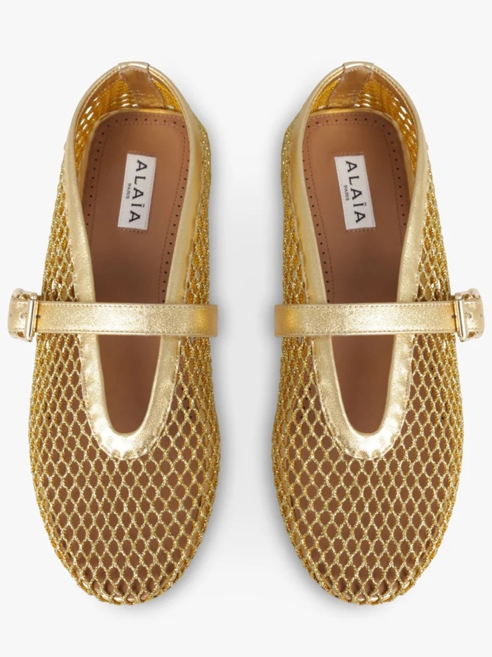 Alaïa Gold Glitter Fishnet Ballet Flats, 39